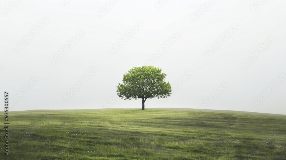 A single tree in an open field , minimalistic pictures with a simple plot A single tree in an open field , minimalistic pictures with a simple plot