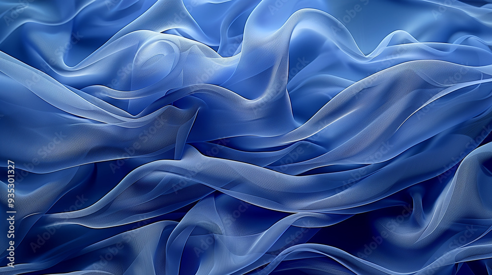 Elegant flowing blue silk fabric with a soft, wavy texture in motion Elegant flowing blue silk fabric with a soft, wavy texture in motion