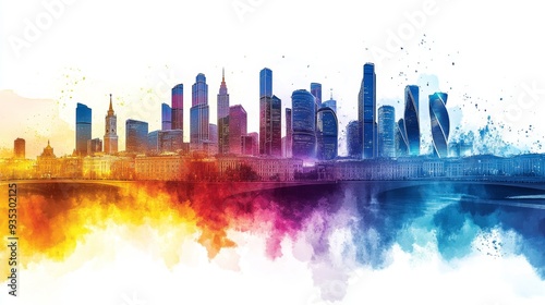 Watercolor Skyline of a