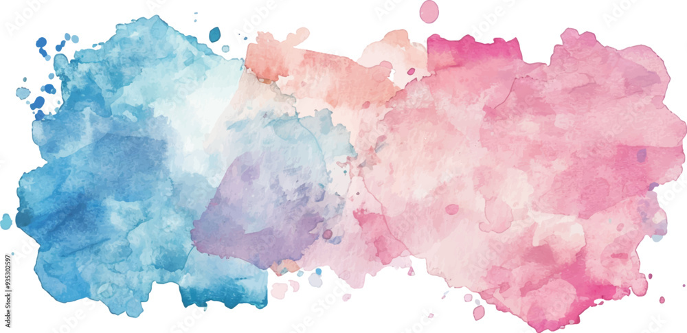 Fototapeta premium watercolor square rectangle background with brushstrokes and splashes, blue and pink 
