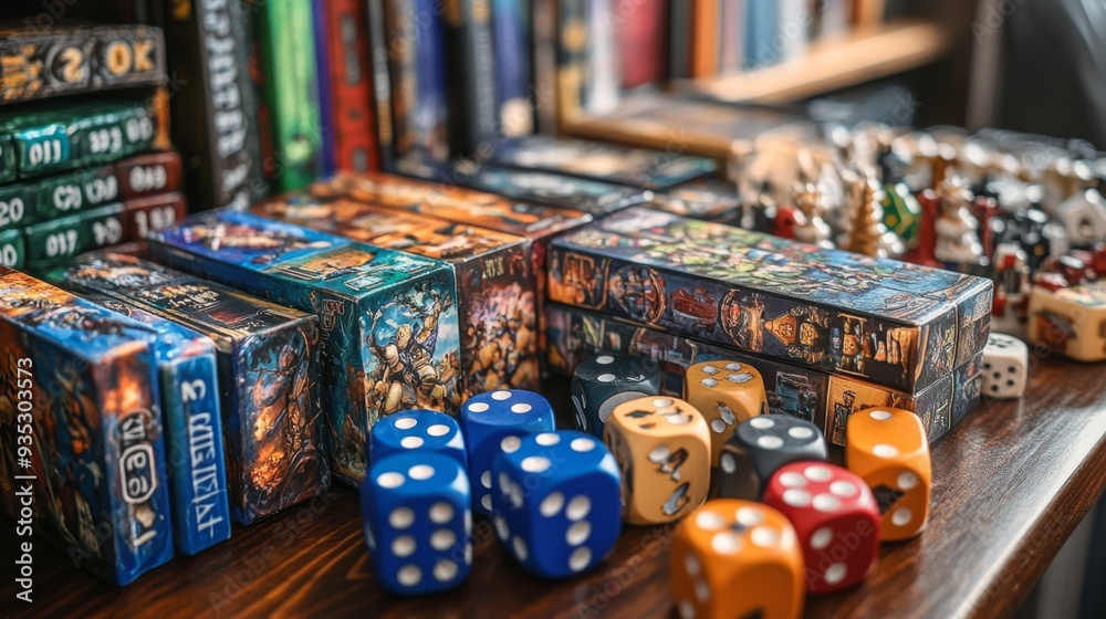Board Games and Dice on a Board Games and Dice on a