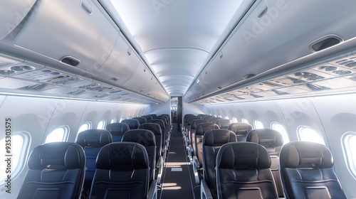 Modern luxurious empty airplane interior