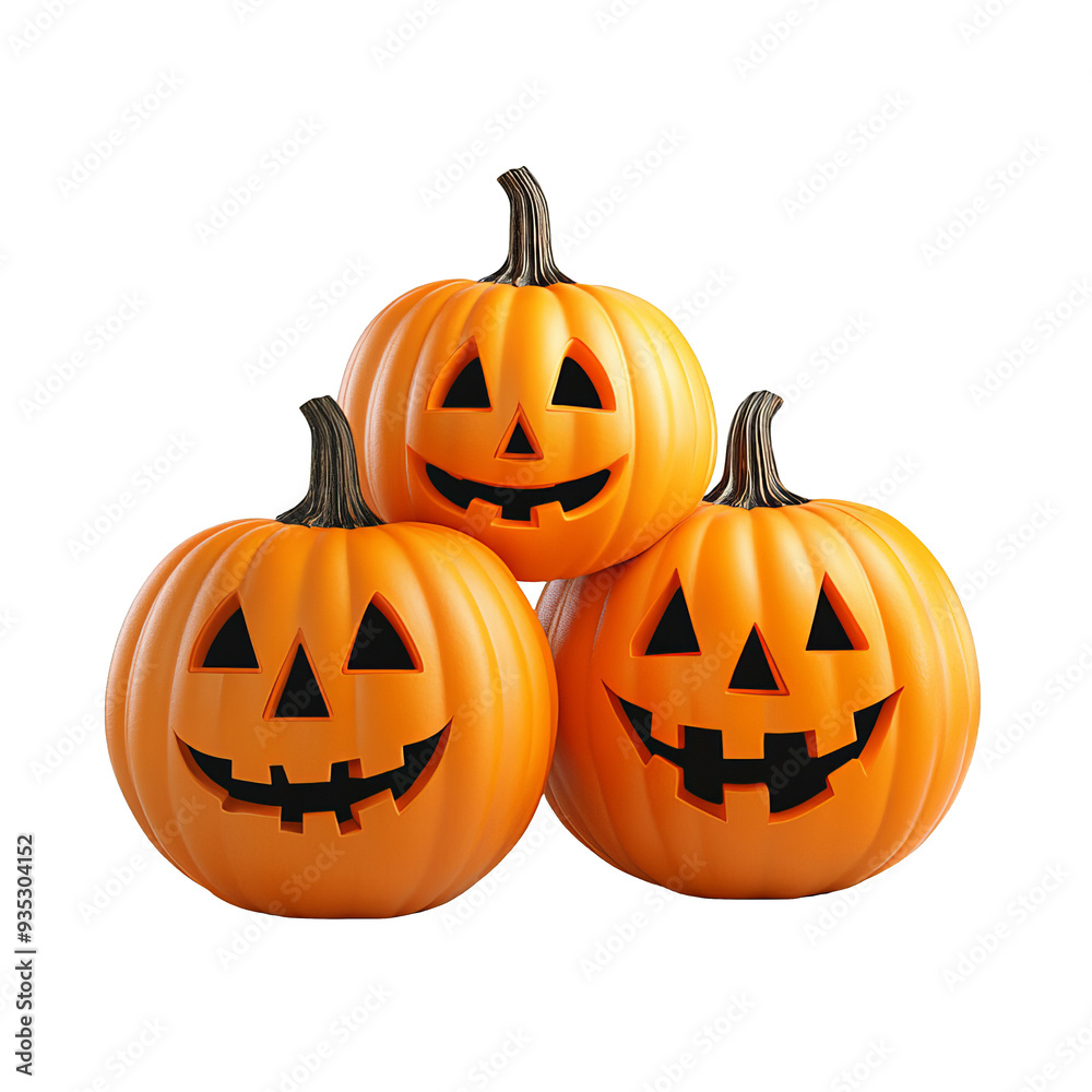 Three Smiling Jack-O'-Lantern Pumpkins Three Smiling Jack-O'-Lantern Pumpkins