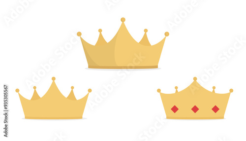 set of Golden crown king princess cartoon vector flat style isolated on white background. 