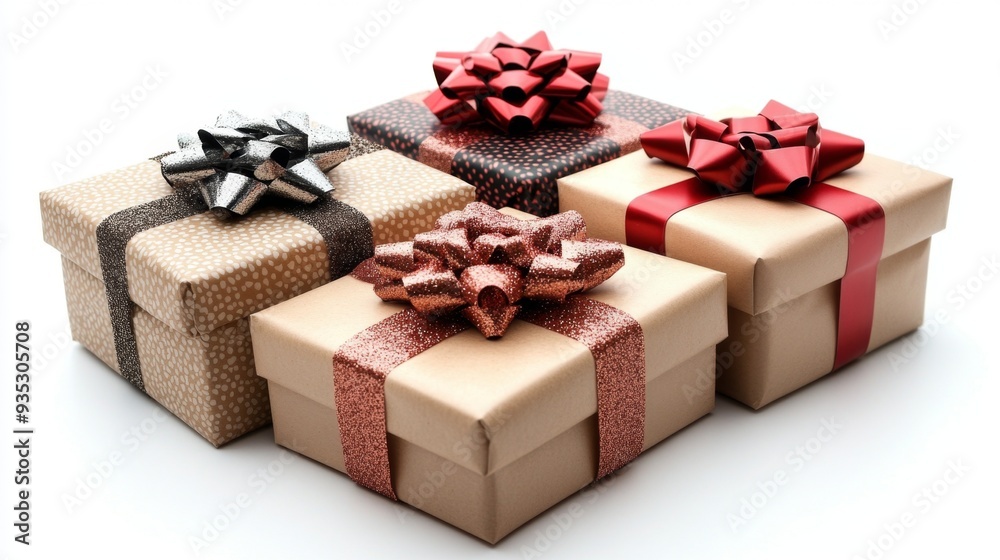 Obraz premium Four Gift Boxes With Red And