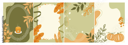 Wallpaper Mural Set Of Abstract Decorative Background Thanksgiving Greeting Card and Invitation with green orange color pastel Torontodigital.ca