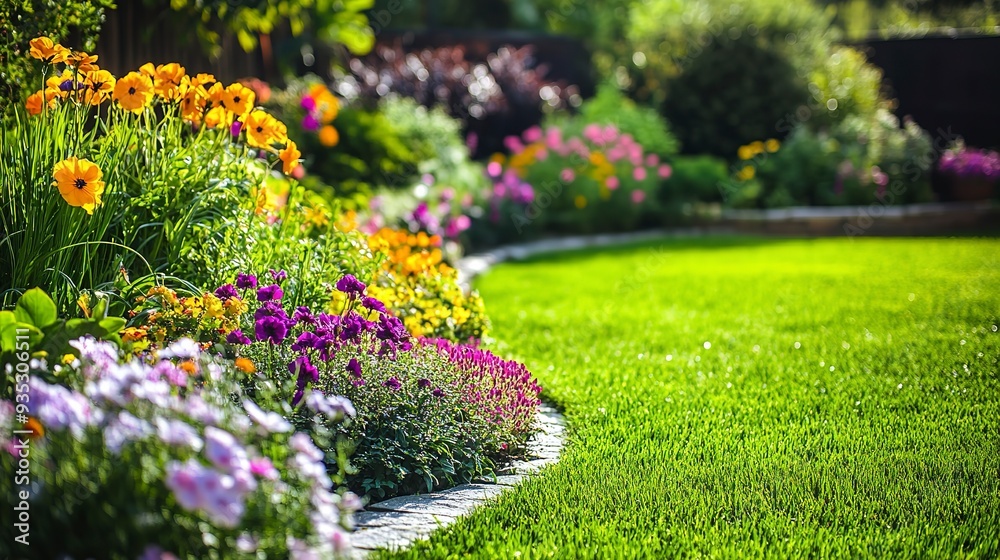 backyard garden with colorful flowers in bloom on a sunny afternoon backyard garden with colorful flowers in bloom on a sunny afternoon