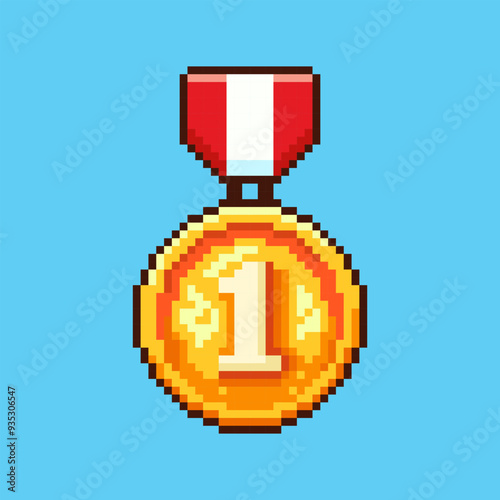 Pixel art gold medal game asset design