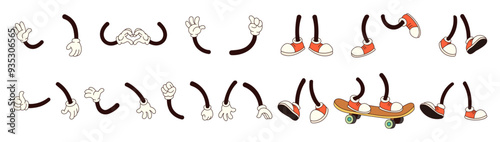 A series of cartoon characters with groovy their legs and feet cut off