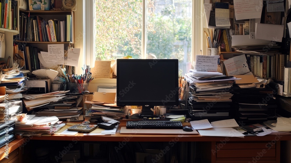 Messy Desk with Computer, Messy Desk with Computer,