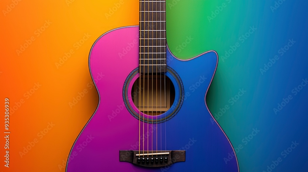 Obraz premium Colorful Guitar Details, Close-Up On Tuning Pegs, Vibrant Colors