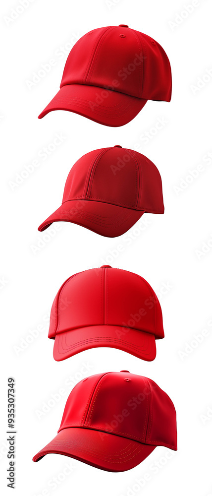 Collection of red baseball caps in various angles, PNG Collection of red baseball caps in various angles, PNG