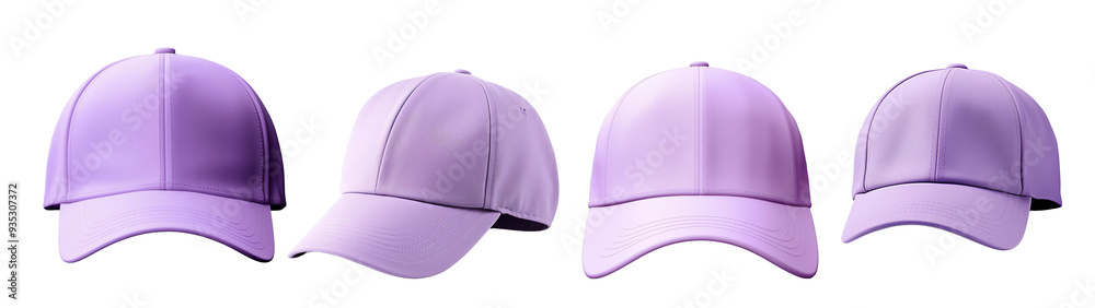 Collection of stylish purple caps displayed in a row, perfect for fashion, outdoor activities, PNG Collection of stylish purple caps displayed in a row, perfect for fashion, outdoor activities, PNG