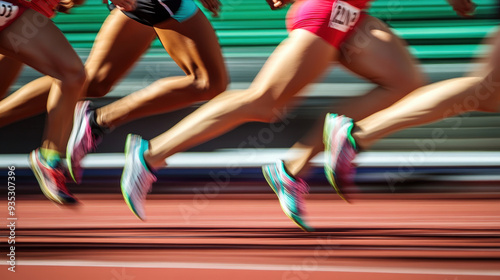  Motion Blur of Athletes Running in a Track and Field Race