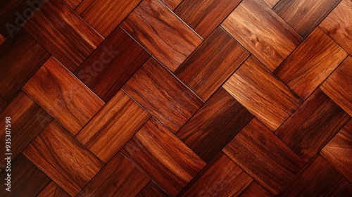 Polished Wooden Parquet Flooring with Intricate Herringbone Pattern