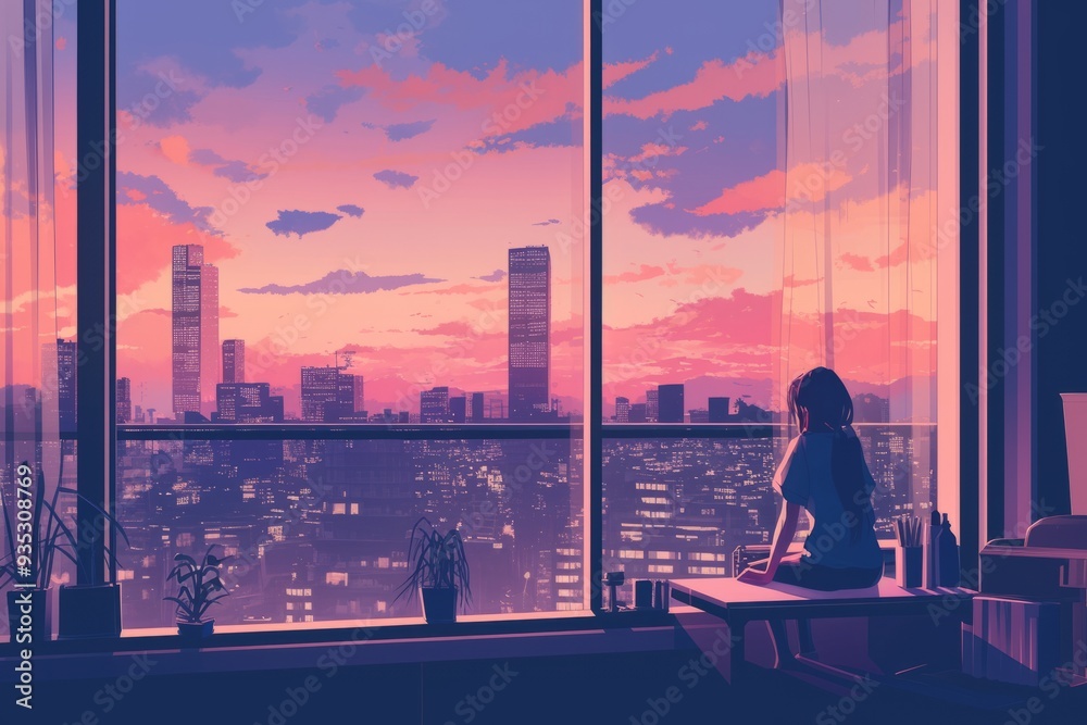 Dusk falling over the city with soft, warm light. Cozy vibe, Generative AI Dusk falling over the city with soft, warm light. Cozy vibe, Generative AI