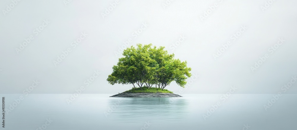 Solitary Tree Island in a Serene Landscape Solitary Tree Island in a Serene Landscape