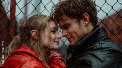 Couple At A Grunge Gate, Rebellious Love Story In A Rough Setting  photo