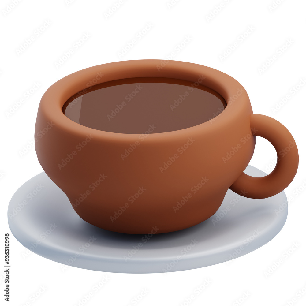 3D Brown Coffee Cup On Saucer 3D Brown Coffee Cup On Saucer