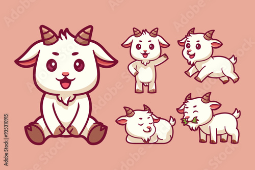 cute goat cartoon character set