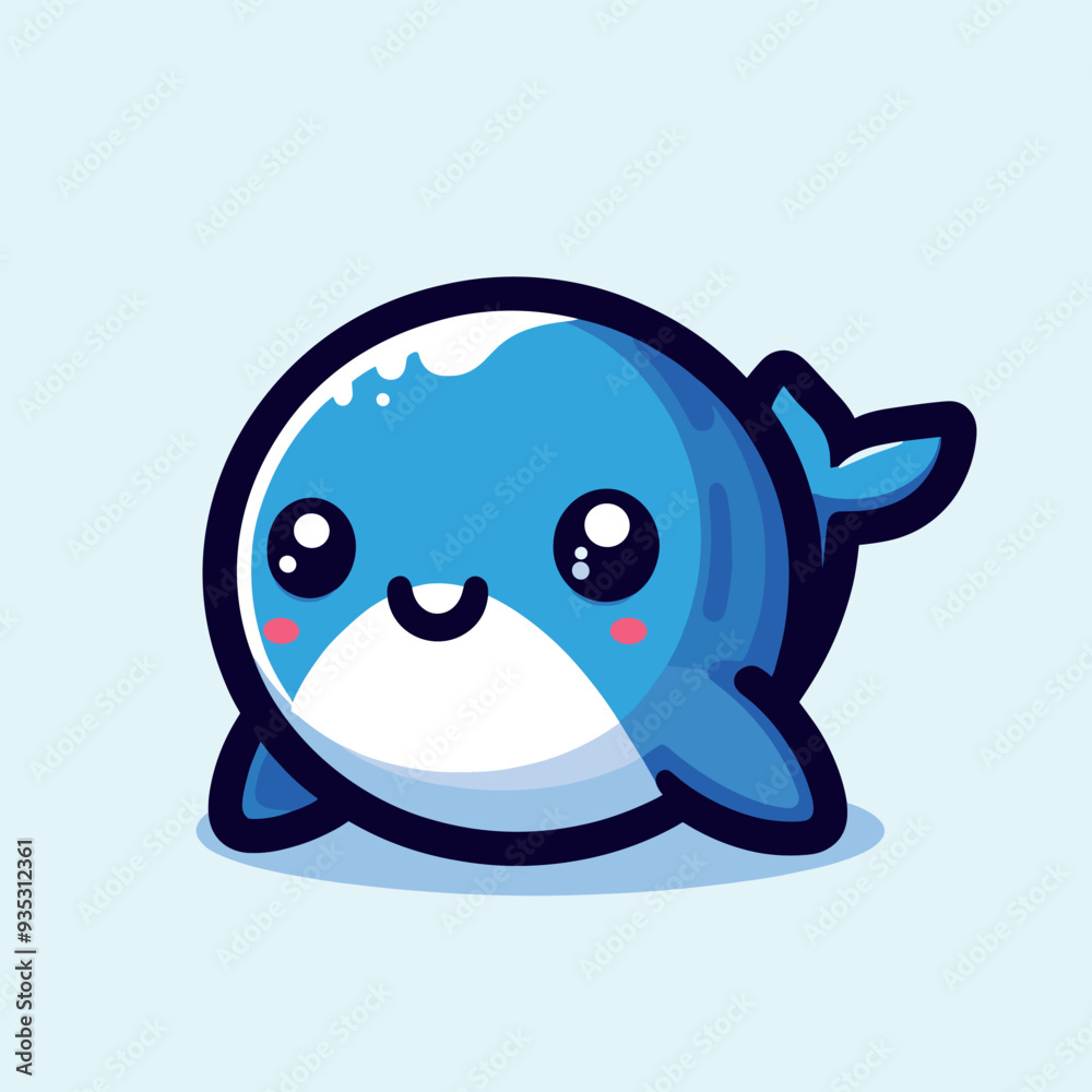 Cute blue whale illustration with happy face and blushing cheeks Cute blue whale illustration with happy face and blushing cheeks