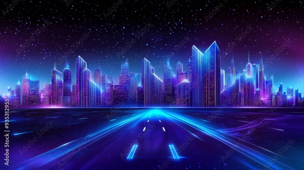A night city concept, night life, technology networks, and the future is depicted in this rendering. A night city concept, night life, technology networks, and the future is depicted in this rendering.