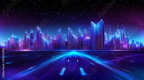 A night city concept, night life, technology networks, and the future is depicted in this rendering.