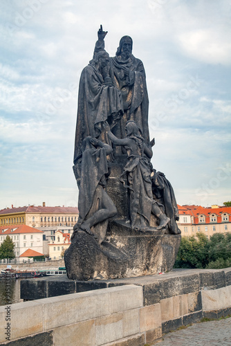 Statue of Saints Cyril and Methodius on Charles Bridge by Karel Dvorak, Prague, Czech Republic photo