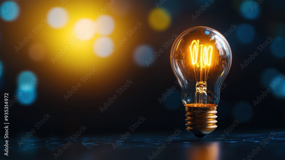 Closeup of Glowing Light Bulb Against Defocused Colorful Lights Background Closeup of Glowing Light Bulb Against Defocused Colorful Lights Background