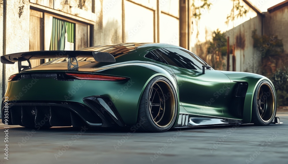 Green Sports Car with a Spoiler. Green Sports Car with a Spoiler.