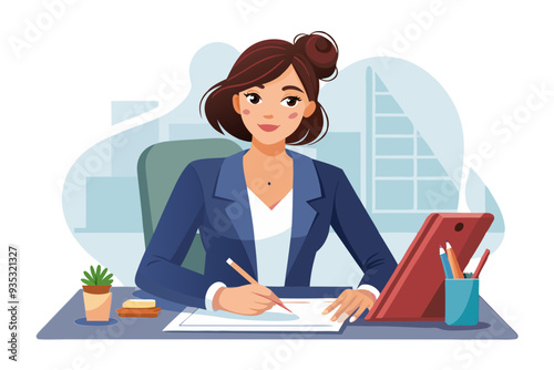 Girl architect working on project vector image,  isolated on white background