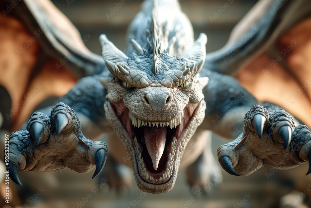 Fierce Winged Guardian, an menacing dragon with sharp claws and a ...