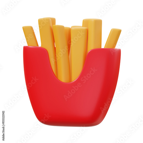 3D French Fries In Red Container