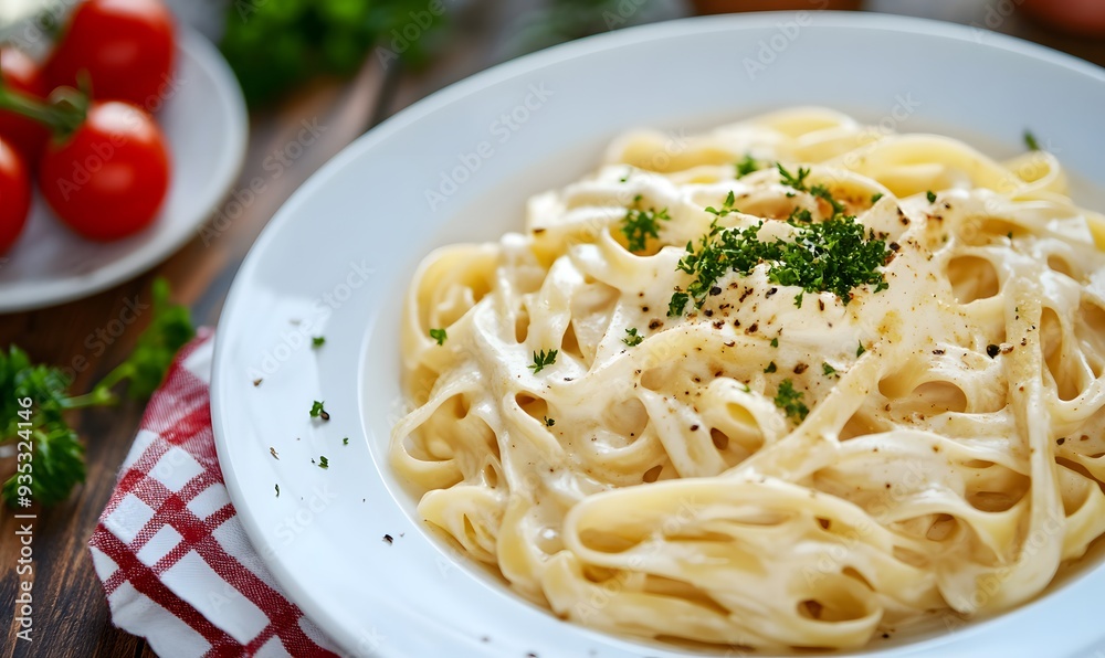 fussili pasta with bechamel cream sauce on top, Generative AI fussili pasta with bechamel cream sauce on top, Generative AI