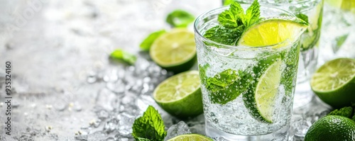 Refreshing drink with lime and mint, perfect for summer gatherings and parties, bringing vibrant flavor and coolness.