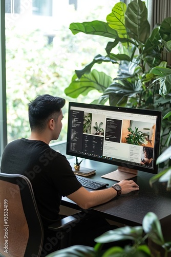 A professional creates a personal brand profile, with images of their work and achievements displayed on a modern website