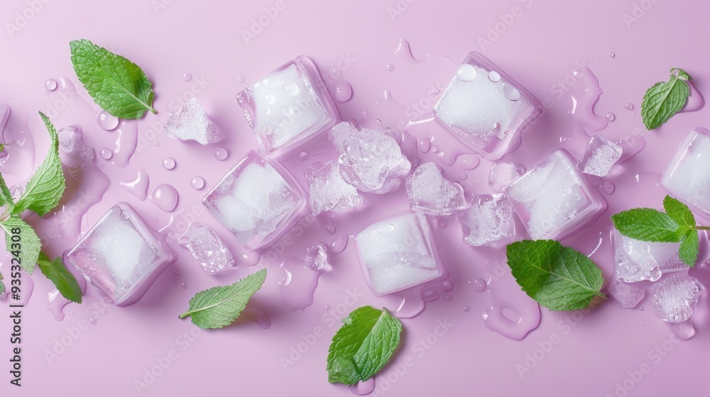 The ice cubes and mint leaves The ice cubes and mint leaves