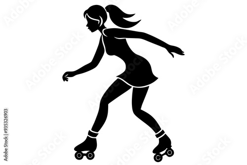 Roller Skating Woman Silhouette, Vector Illustration, Sports Silhouette Clipart