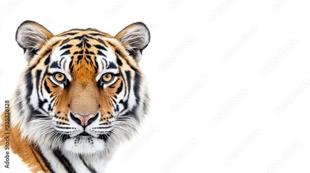 Fototapeta premium A majestic tiger portrait showcasing intricate stripes and intense eyes, embodying the essence of wildlife and natural beauty.