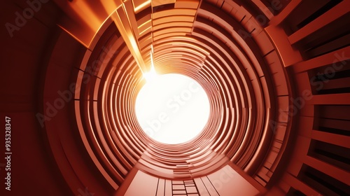 Wallpaper Mural A mesmerizing view of a circular tunnel illuminated by bright light, showcasing abstract shapes and deep red tones. Torontodigital.ca