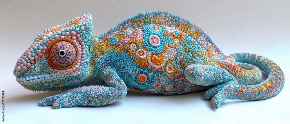 Fototapeta premium 3D paper model of a chameleon with pastel green bl 00156 chameleon, lizard, animal, reptile, green, nature, wildlife, colorful, pet, branch, isolated, eye, cameleon, exotic, wild, camouflage, white, e