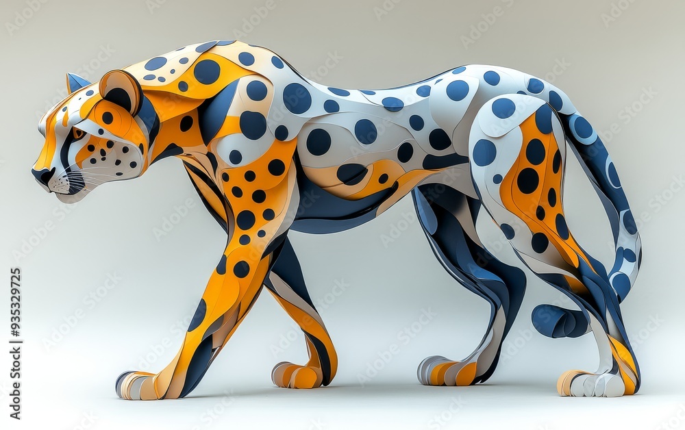 Fototapeta premium 3D paper model of a cheetah with pastel yellow bla 00151 giraffe, animal, cartoon, vector, mammal, wild, zoo, illustration, safari, wildlife, cheetah, nature, animals, toy, art, cute, neck, isolated, 