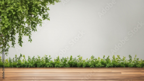 green grass on wooden background