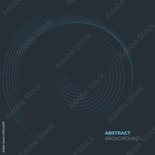 Blue abstract background with glowing circles. Swirl circular lines pattern. Geometric spiral. Twirl element. Modern graphic design