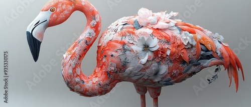 3D paper model of a flamingo with pastel pink cora 00134 flamingo, bird, red, isolated, pink, animal, white, illustration, vector, nature, feather, chicken, tropical, food, wildlife, symbol, china, wi photo