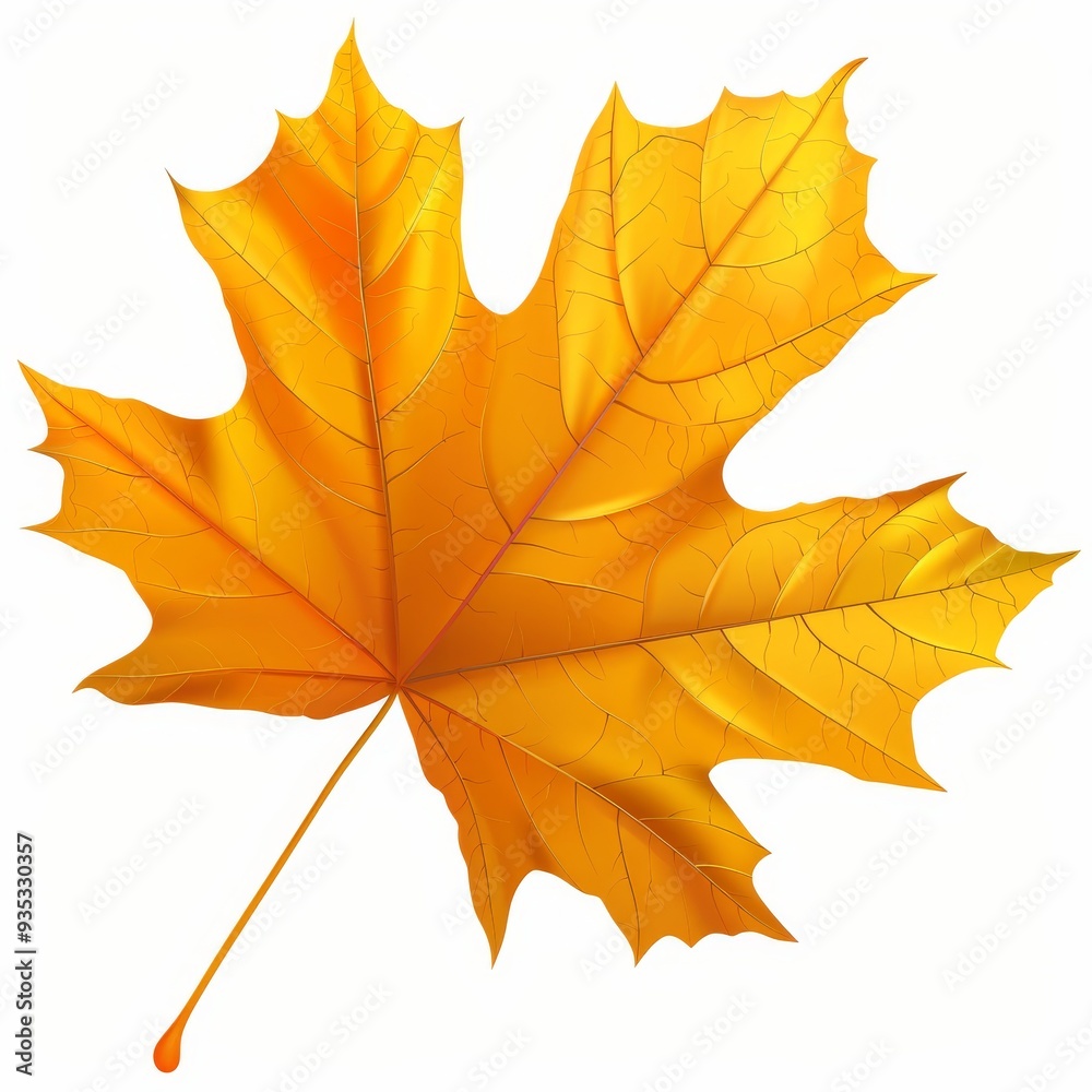 Obraz premium Single, Golden-Yellow Maple Leaf on White Background