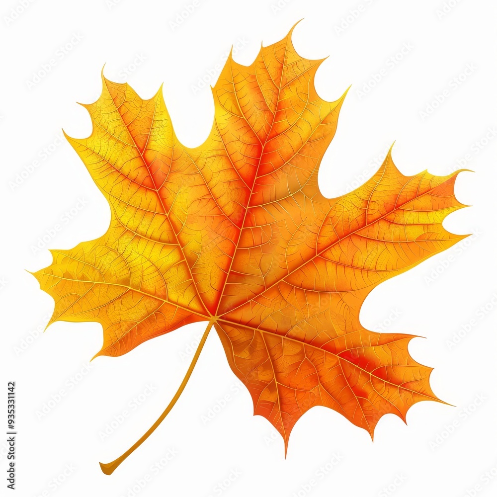 A Single, Vibrant Autumn Maple Leaf Isolated on White A Single, Vibrant Autumn Maple Leaf Isolated on White