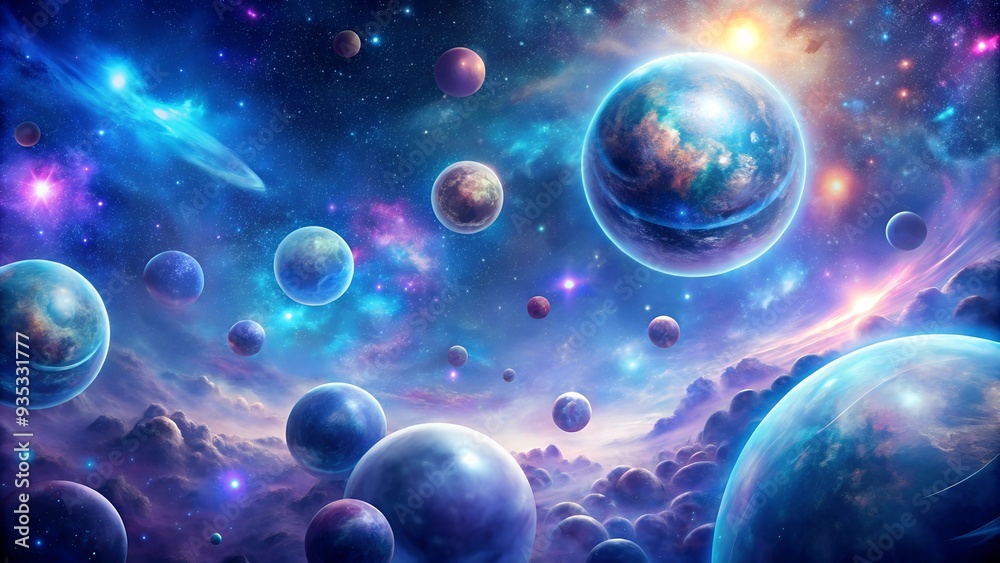Cosmic Dance: A mesmerizing abstract depiction of the universe, with vibrant spheres and swirling nebulae, evoking a sense of awe and wonder. Cosmic Dance: A mesmerizing abstract depiction of the universe, with vibrant spheres and swirling nebulae, evoking a sense of awe and wonder.
