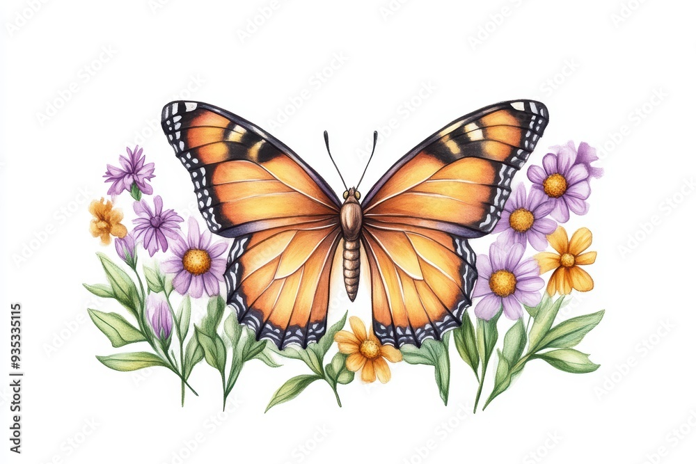 A vibrant illustration of a monarch butterfly surrounded by colorful flowers, symbolizing beauty and nature. A vibrant illustration of a monarch butterfly surrounded by colorful flowers, symbolizing beauty and nature.