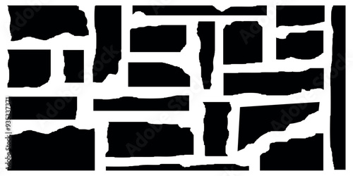 Collage Set elements for scrapbook. Trendy retro vintage paper cut, newspaper, notebook sheet. Old rip torn paper collection.  Isolated Vector illustration.